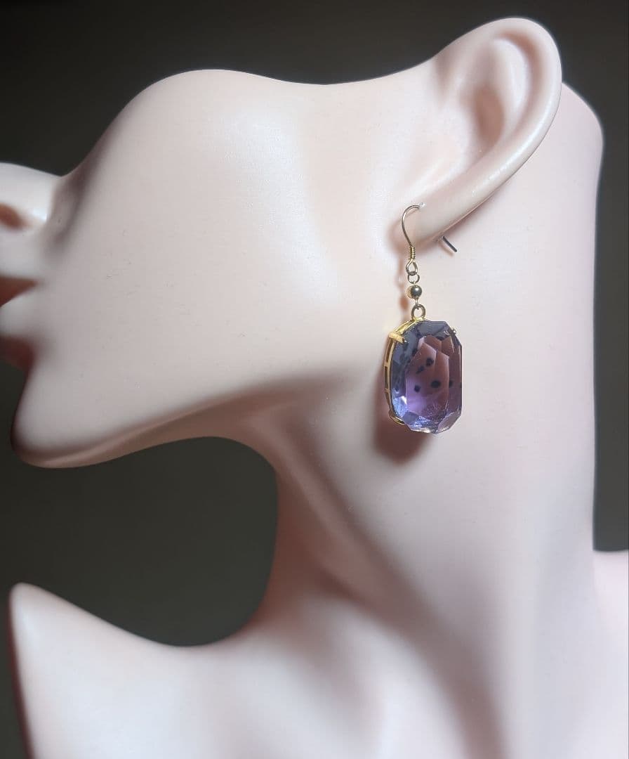 高品質個性派極美妖艶ロマネサイトインアメジストピアス1点物