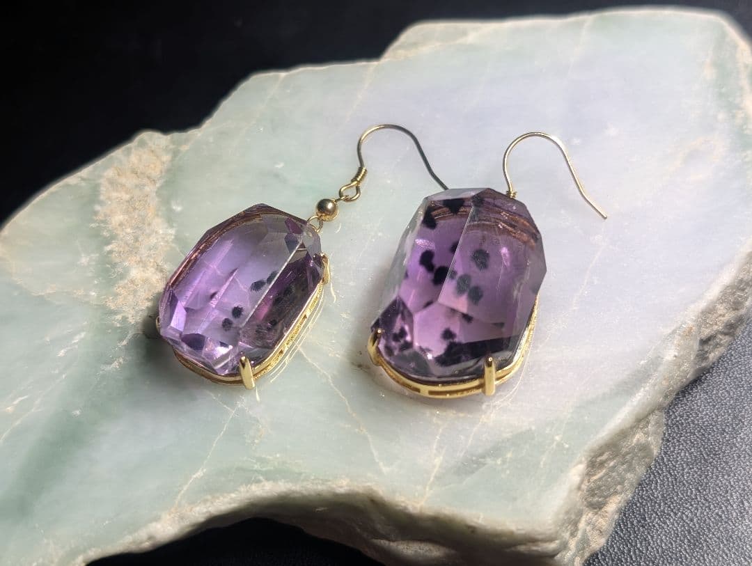 高品質個性派極美妖艶ロマネサイトインアメジストピアス1点物