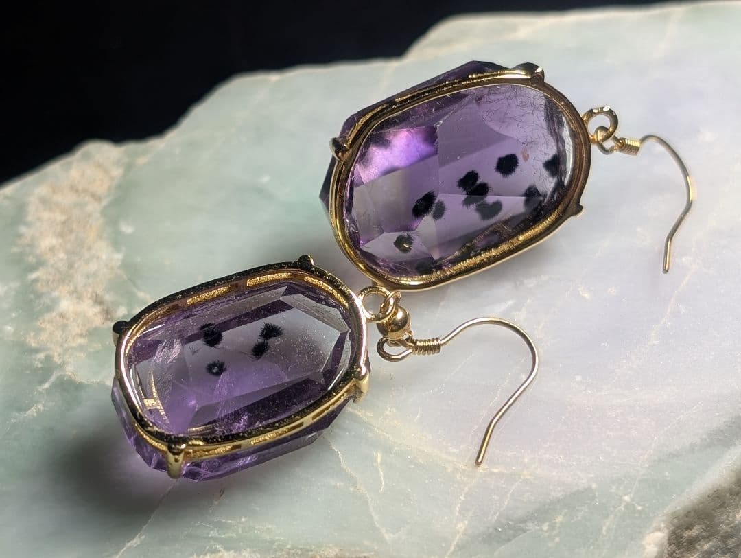 高品質個性派極美妖艶ロマネサイトインアメジストピアス1点物