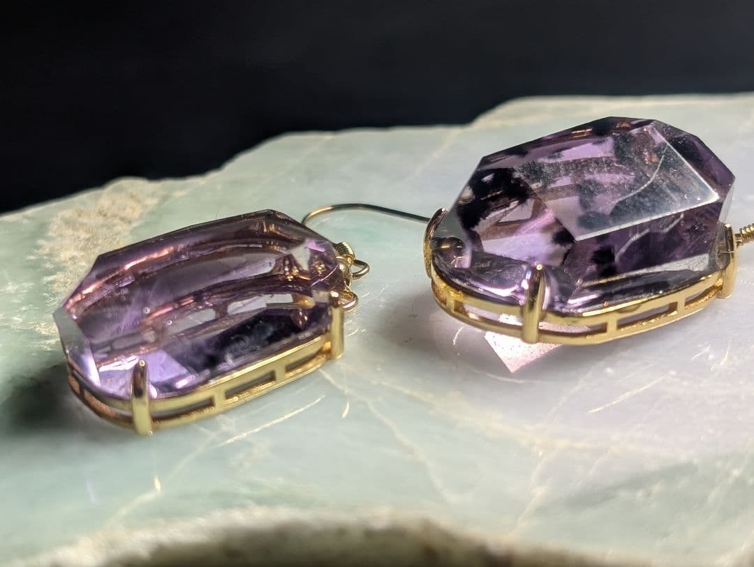 高品質個性派極美妖艶ロマネサイトインアメジストピアス1点物