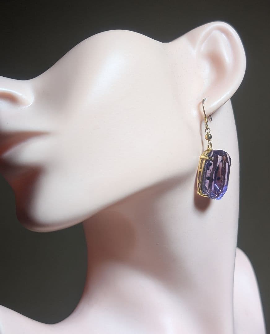 高品質個性派極美妖艶ロマネサイトインアメジストピアス1点物