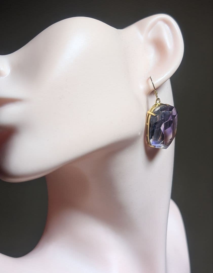 高品質個性派極美妖艶ロマネサイトインアメジストピアス1点物