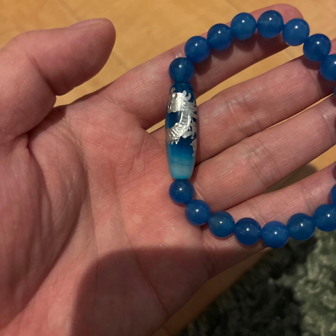 手彫！龍神天珠！上質青瑪瑙！パワー！すごい！