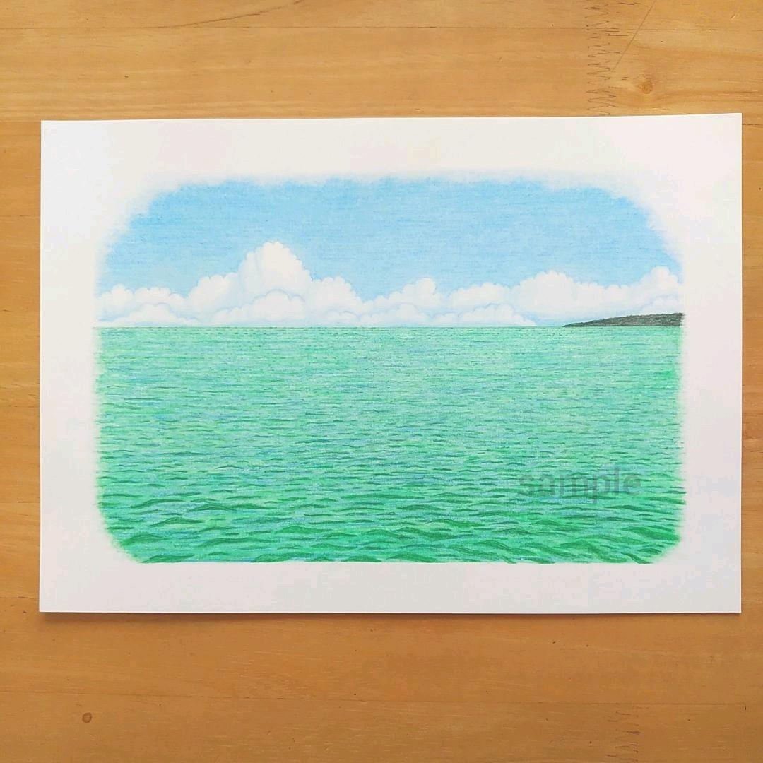 絵画色鉛筆風景画『沖縄の海』原画 - メルカリ