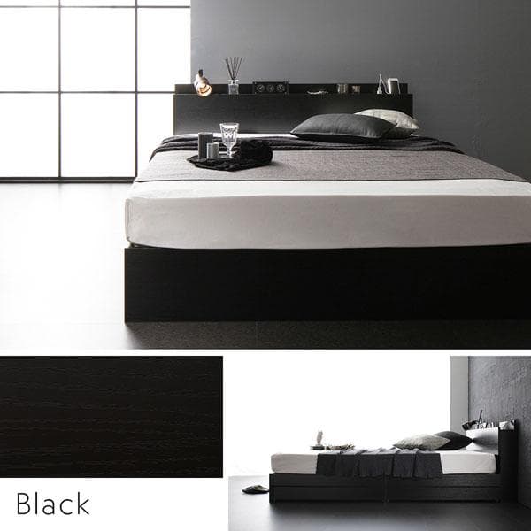 ベッド セミダブル ベッドフレームのみ ブラック 宮付 収納ベッド