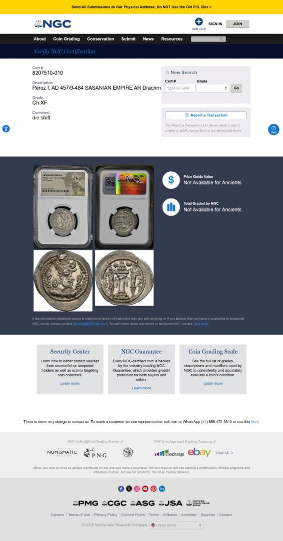 NGC-Ch.XF ササン帝国 ペーローズ1世 AD457/9~484 二重打ち - メルカリ