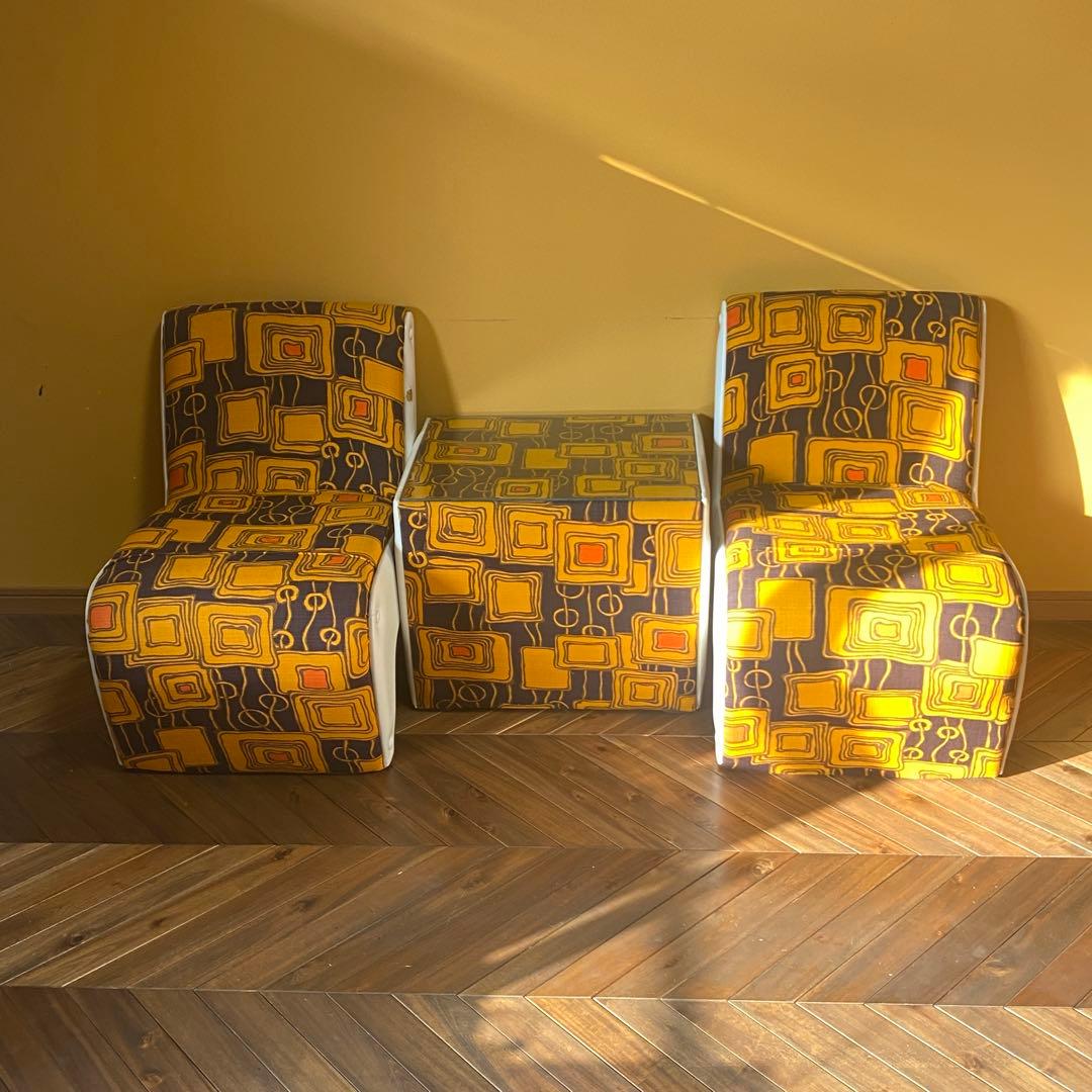 ミッドセンチュリー 昭和レトロ チェア2脚テーブルセット