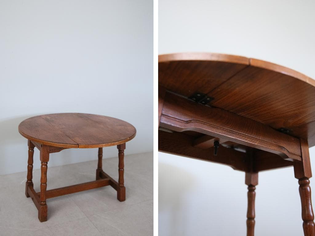 英国アンティーク木製ドロップリーフコーヒーテーブル/バタフライ机(85-31)