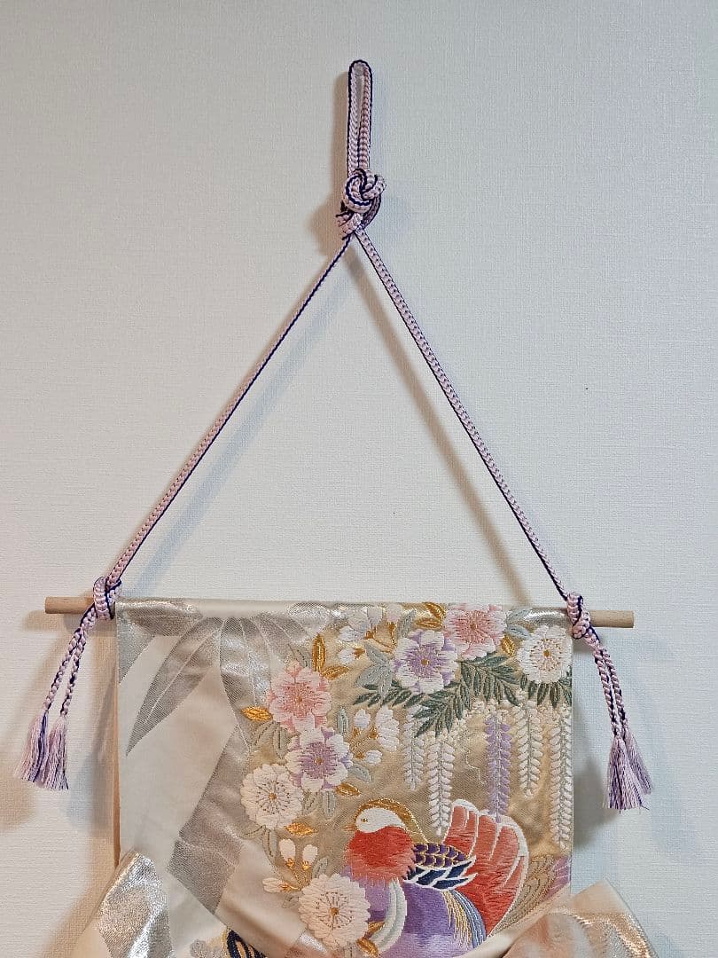 タペストリー　正月飾り　帯飾り　ハンドメイド　手作り　正月掛け軸　リメイク