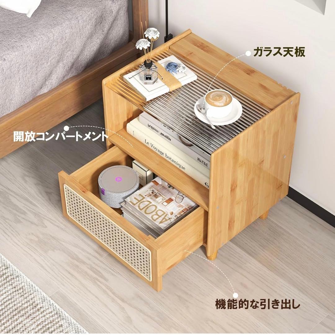 TANGKULA サイドテーブル コンセント収納付き×2