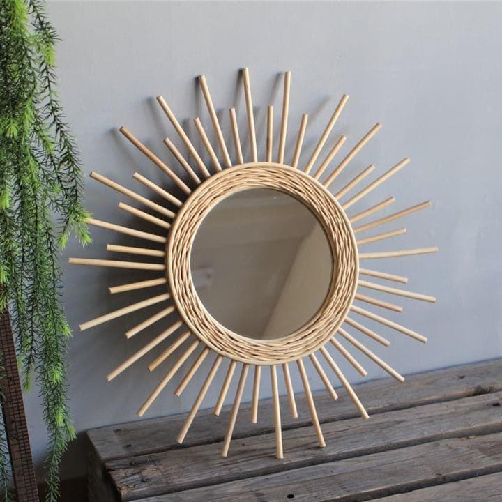 北欧 壁掛けミラー ラタン 壁掛け鏡 ウォールミラー 玄関 ナチュラルインテリア