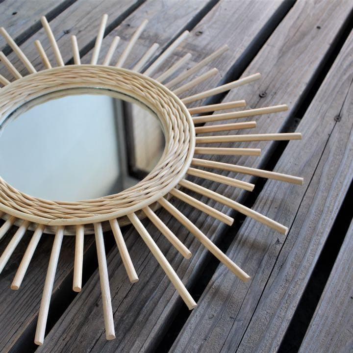 北欧 壁掛けミラー ラタン 壁掛け鏡 ウォールミラー 玄関 ナチュラルインテリア