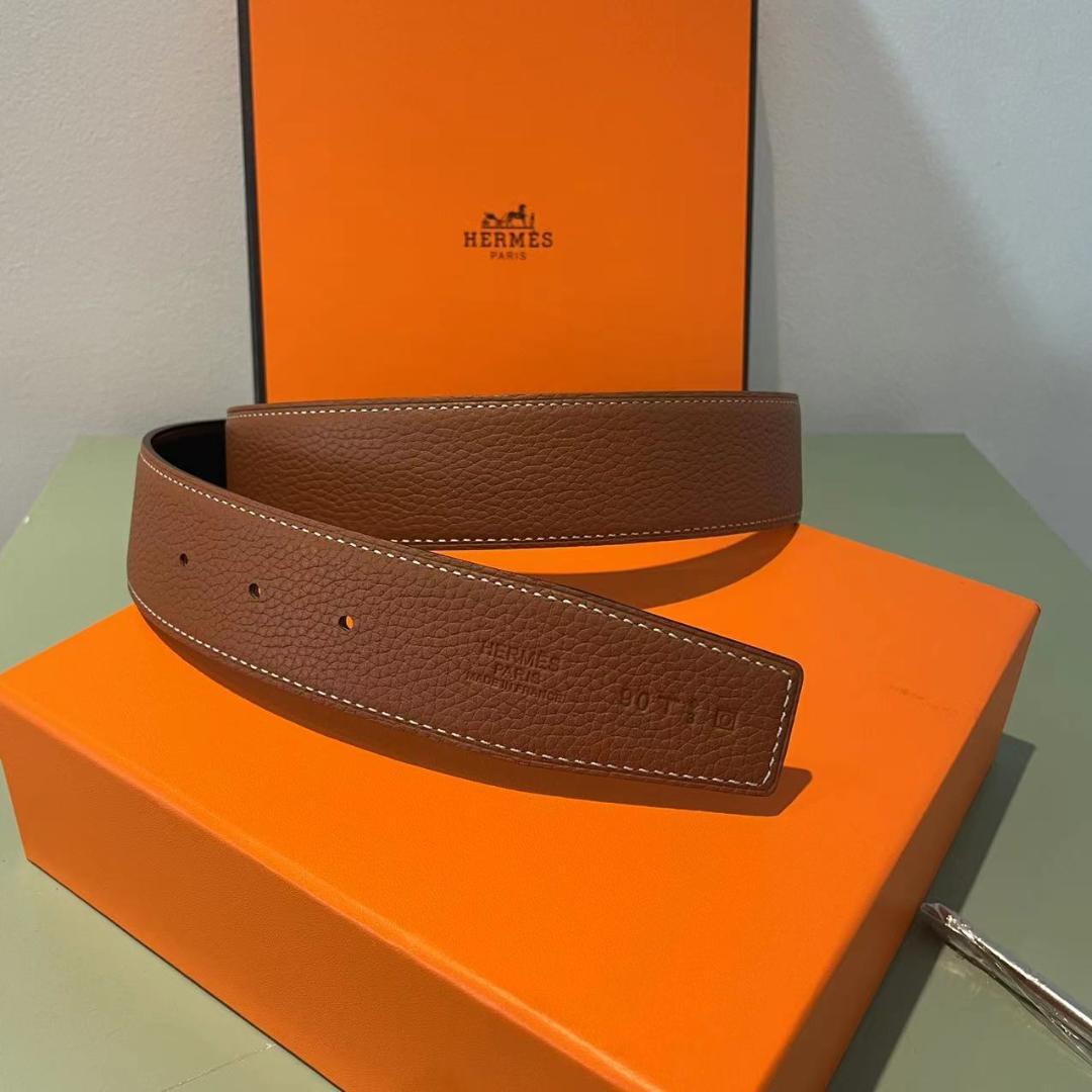 HERMESベルト ブラウン × シルバー H バックル 3.8cm 105cm