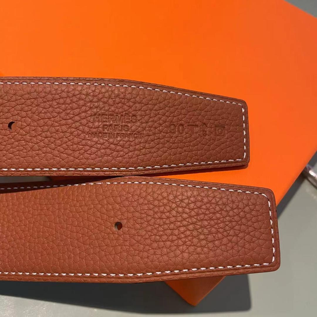 HERMESベルト ブラウン × シルバー H バックル 3.8cm 105cm