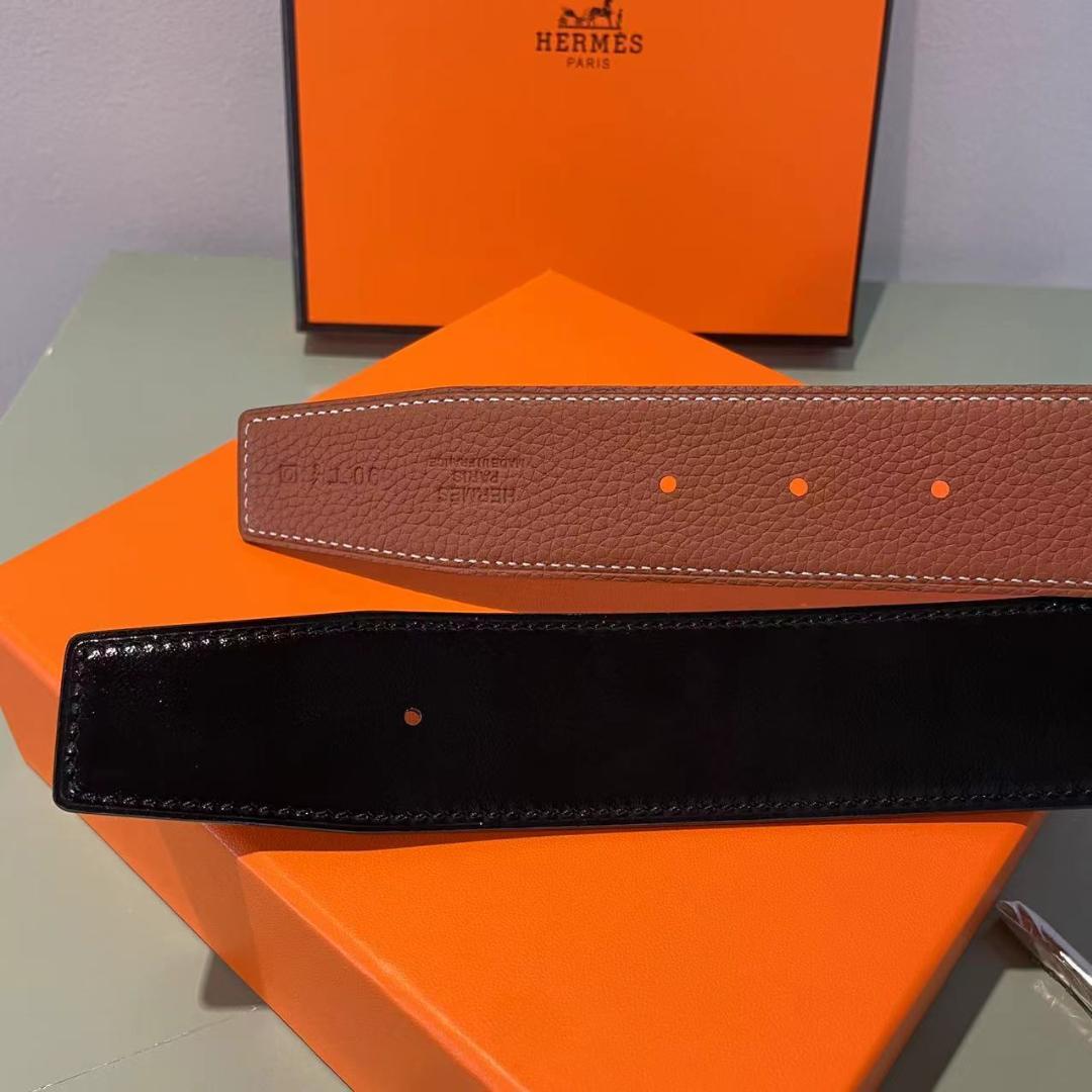 HERMESベルト ブラウン × シルバー H バックル 3.8cm 105cm