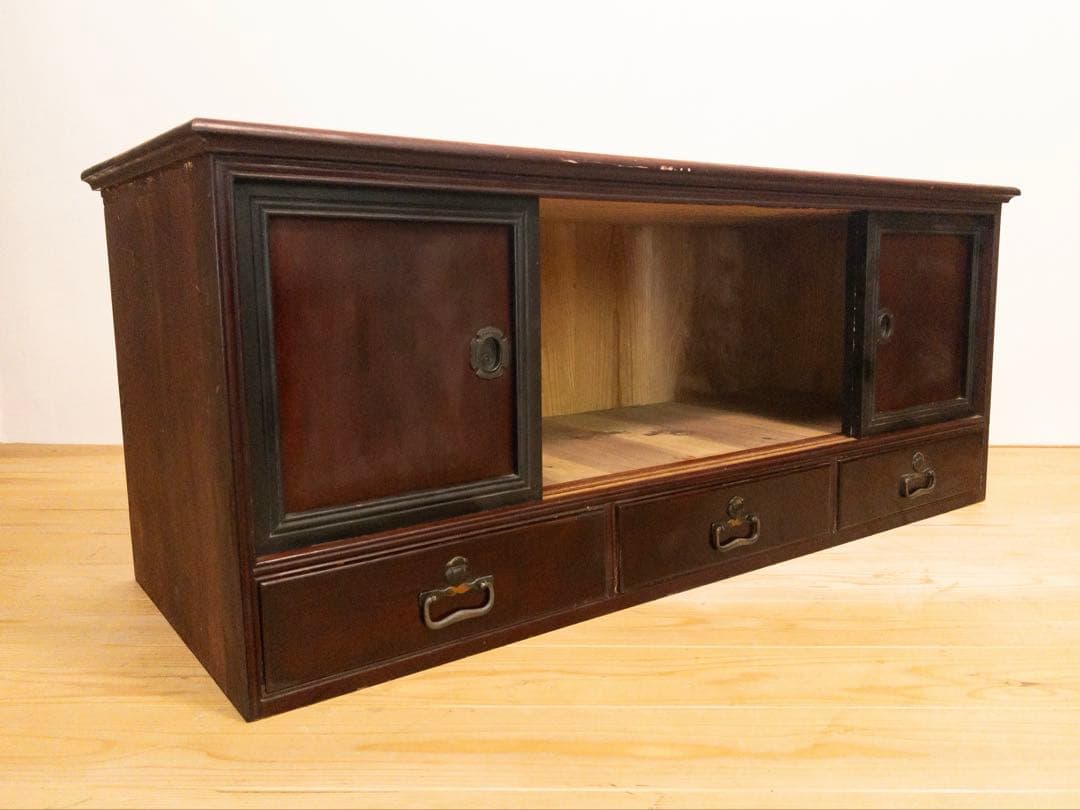 無垢材　ローボード　引き出し　棚　M072　古道具　古家具　和家具　ビンテージ