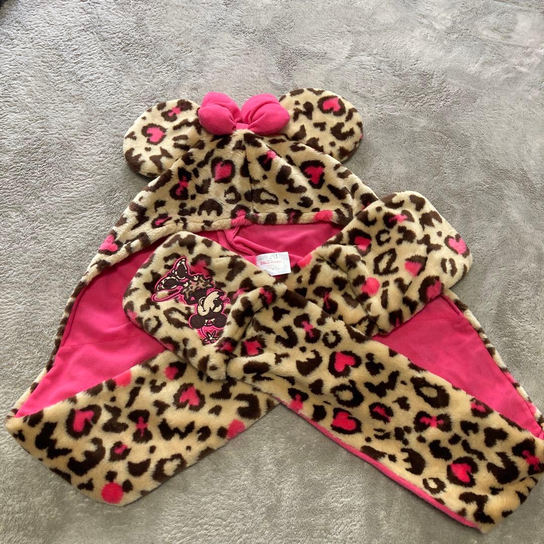 ミニーマウス ヒョウ柄ファンキャップ マフラー - メルカリ