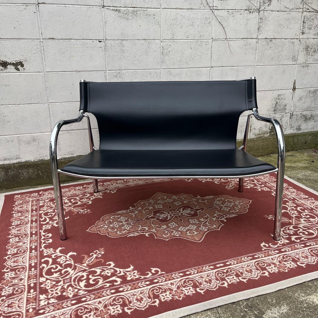 モダンデザイン◾️本革イタリアンレザー座面 2シーター ソファ チェア 2人掛け