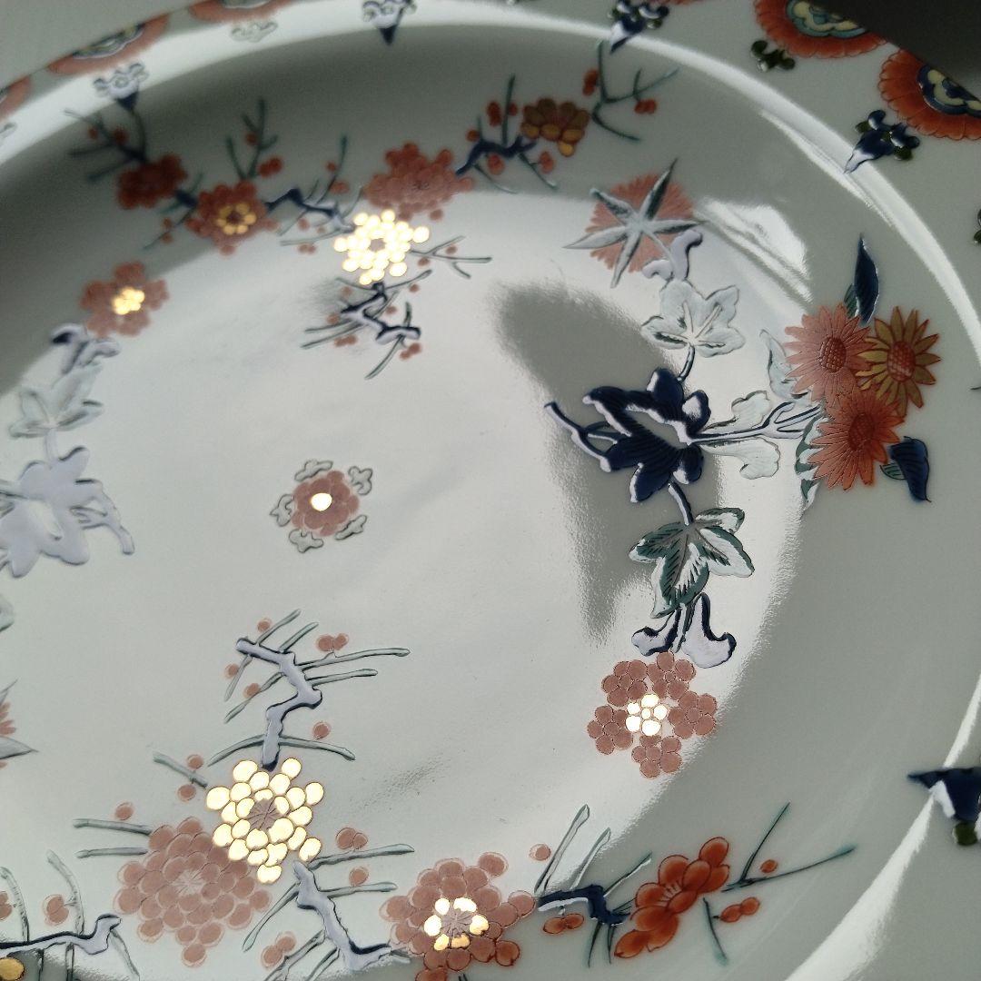 有田焼 其泉 賞美堂 金彩 色絵 梅菊文 和皿 中皿 6寸 18,5cm 5客揃