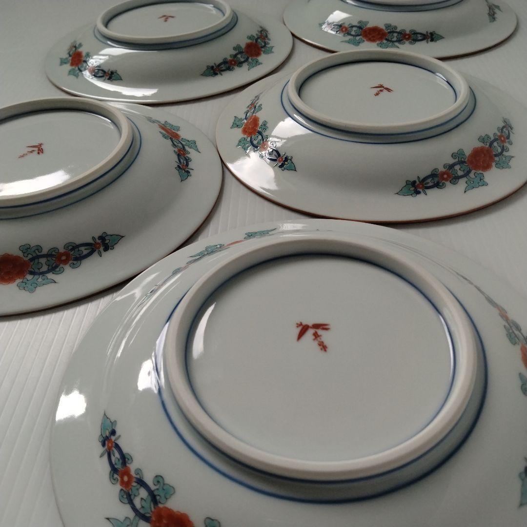 有田焼 其泉 賞美堂 金彩 色絵 梅菊文 和皿 中皿 6寸 18,5cm 5客揃