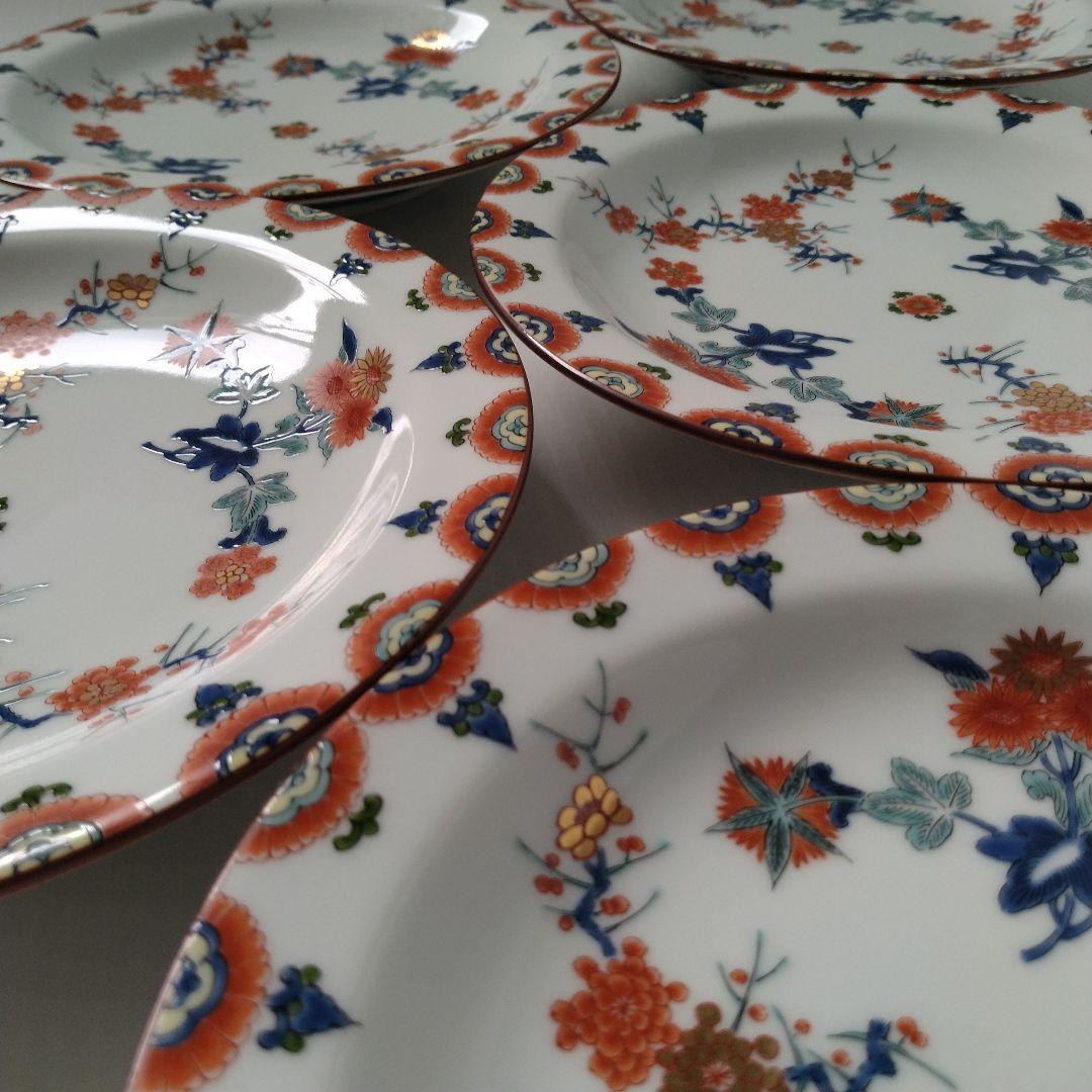 有田焼 其泉 賞美堂 金彩 色絵 梅菊文 和皿 中皿 6寸 18,5cm 5客揃