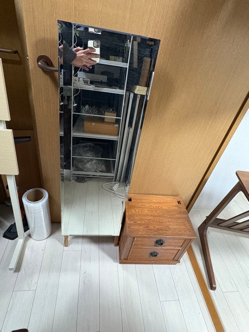 屋久杉　うるし塗り　姿見　ミラー　化粧台　ドレッサー　ニッ引姿見