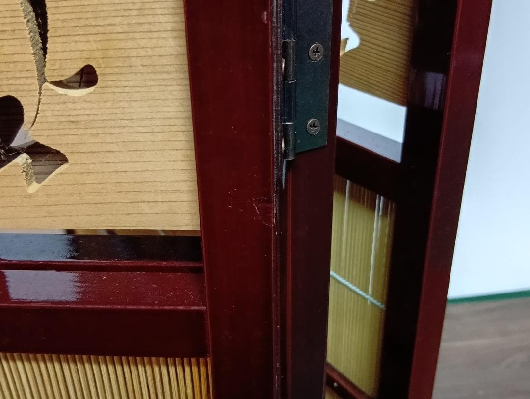 高級溜塗屏風「六瓢」四つ折り 御簾屏風 W47×4曲×H135