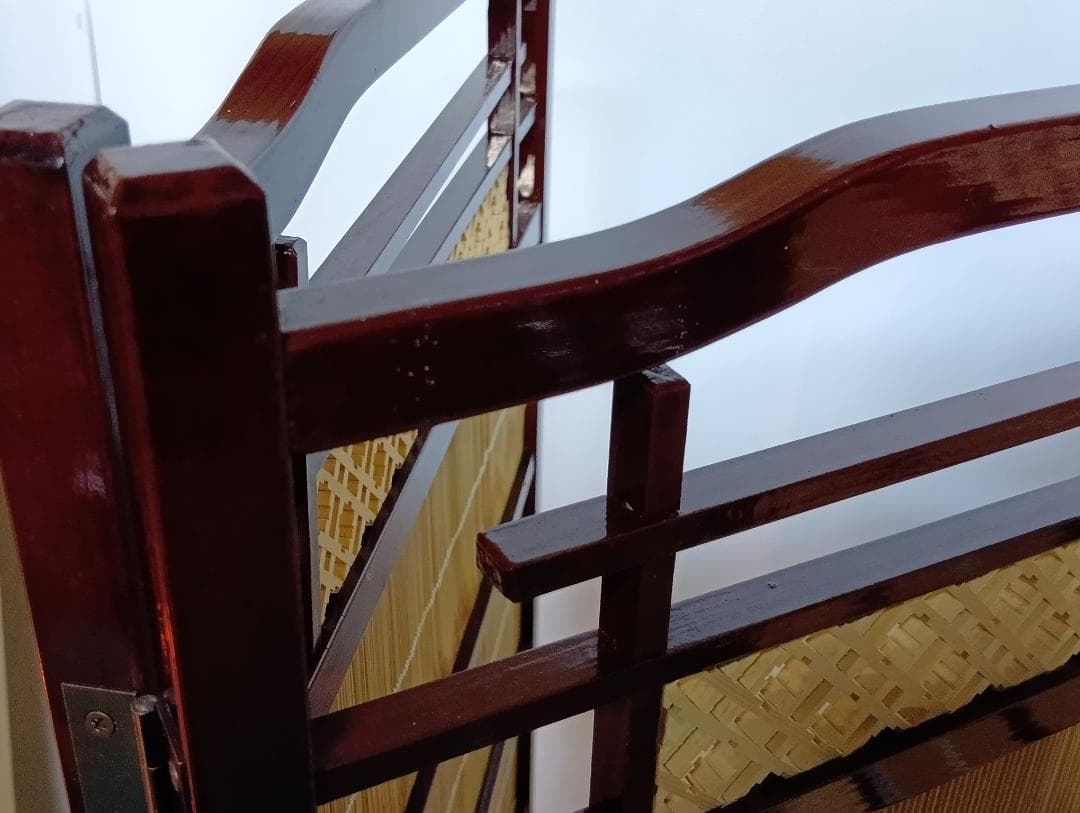 高級溜塗屏風「六瓢」四つ折り 御簾屏風 W47×4曲×H135