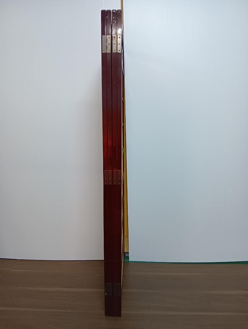 高級溜塗屏風「六瓢」四つ折り 御簾屏風 W47×4曲×H135