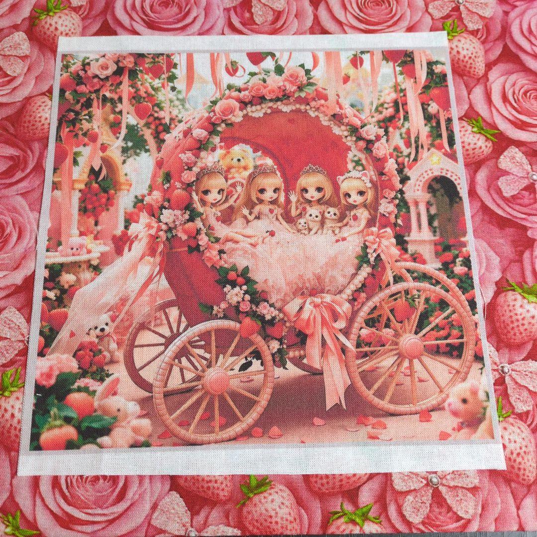 ①未使用 可愛い女の子パネル生地3枚＆薔薇.イチゴ柄生地です。 - メルカリ