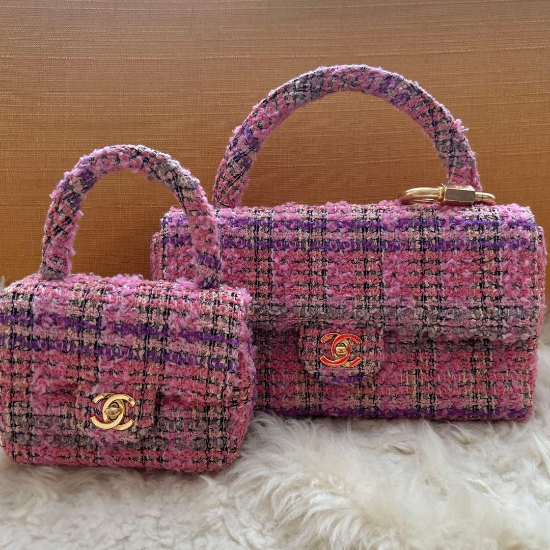 極美品 シャネル CHANEL マトラッセ 親子バッグ ピンクツイード - メルカリ