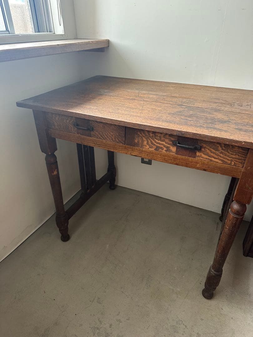 ヴィンテージ　アンティーク　木製デスク ダークブラウン 2引き出し