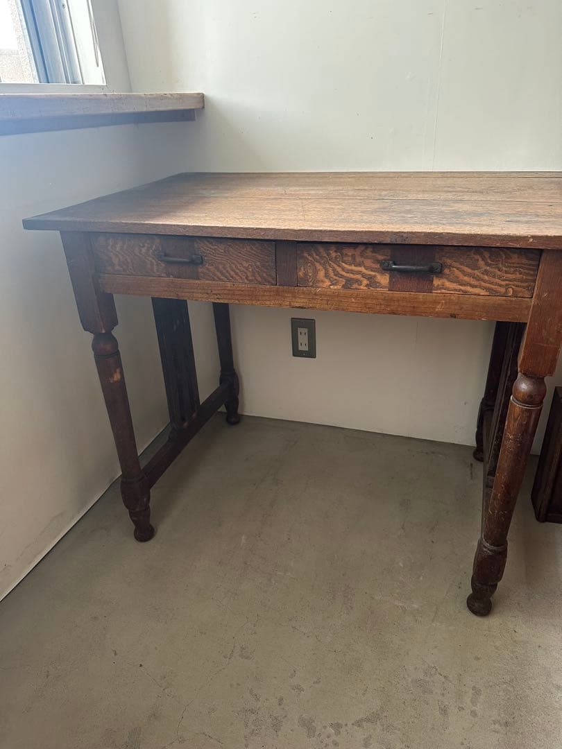ヴィンテージ　アンティーク　木製デスク ダークブラウン 2引き出し