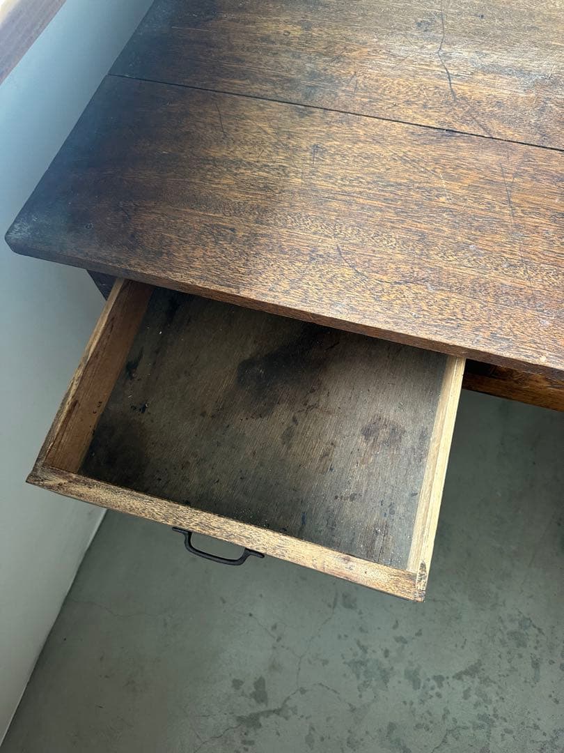 ヴィンテージ　アンティーク　木製デスク ダークブラウン 2引き出し