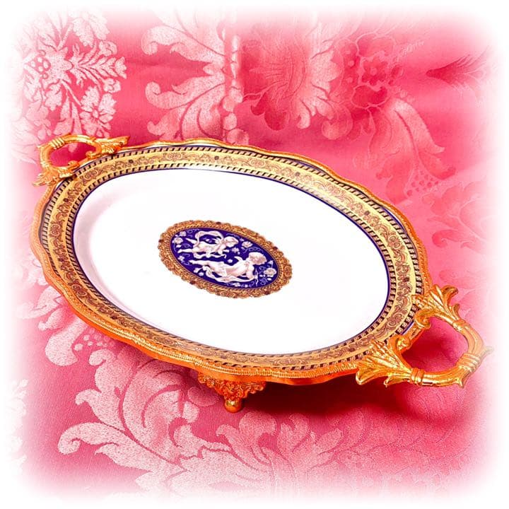 天使 エンジェル アンティーク 金縁 プレート オードブル 皿 猫脚 ロココ