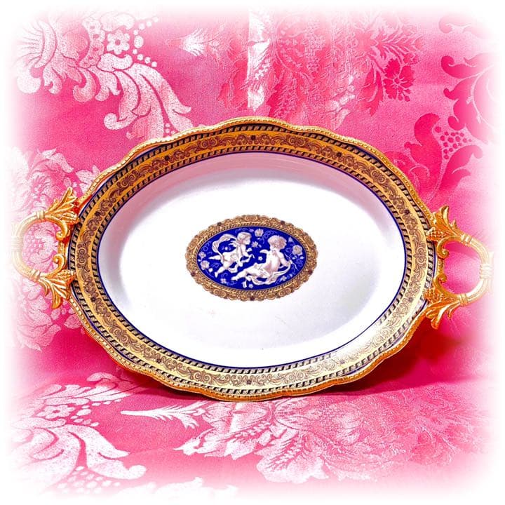 天使 エンジェル アンティーク 金縁 プレート オードブル 皿 猫脚 ロココ