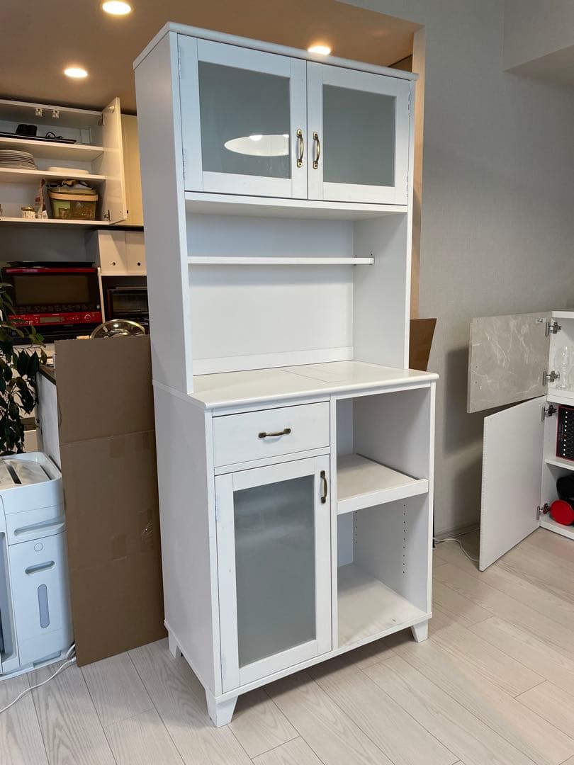 ホワイト木製食器棚・キッチンカウンター