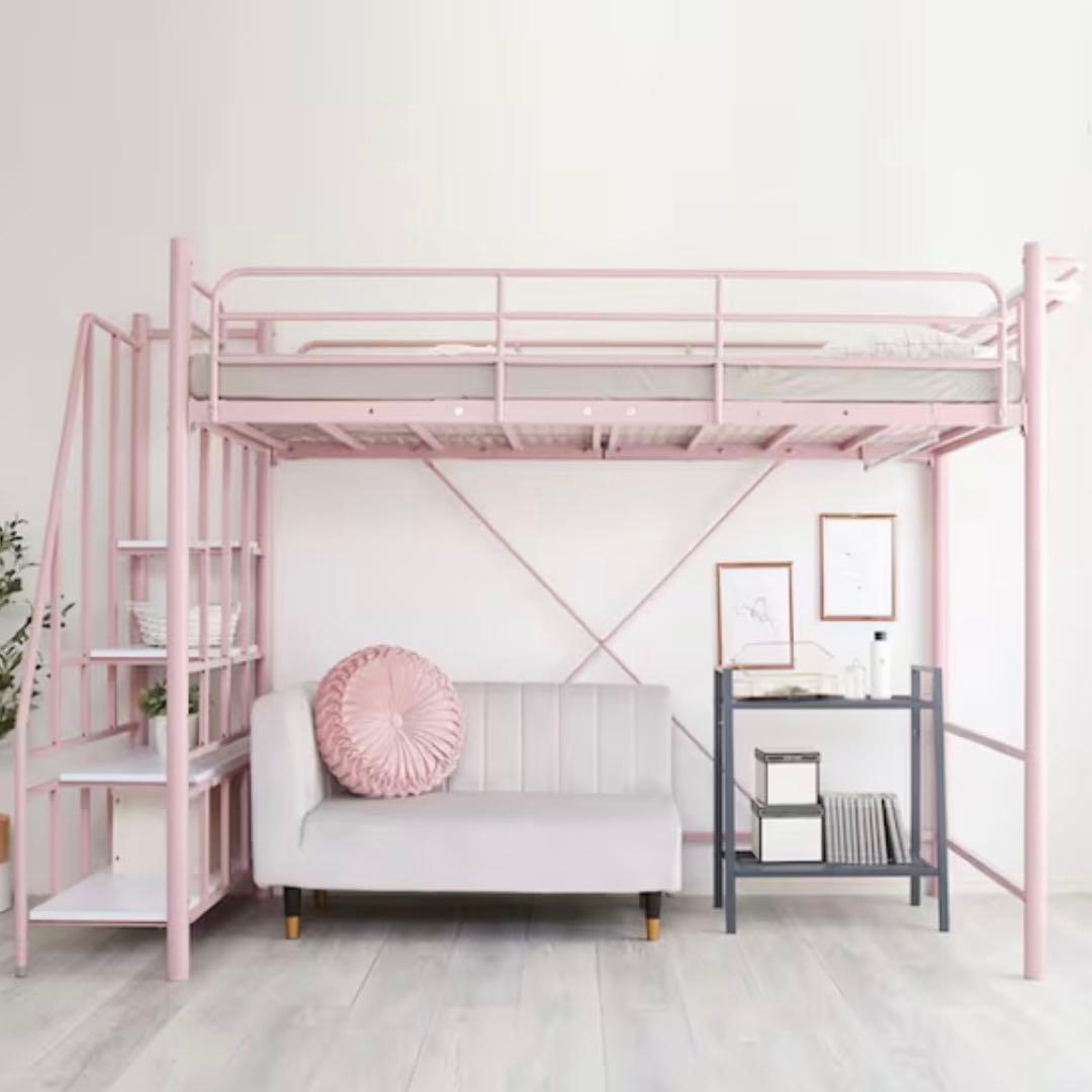 ニトリ　高さ2段階式階段付きロフトベッド ピンク