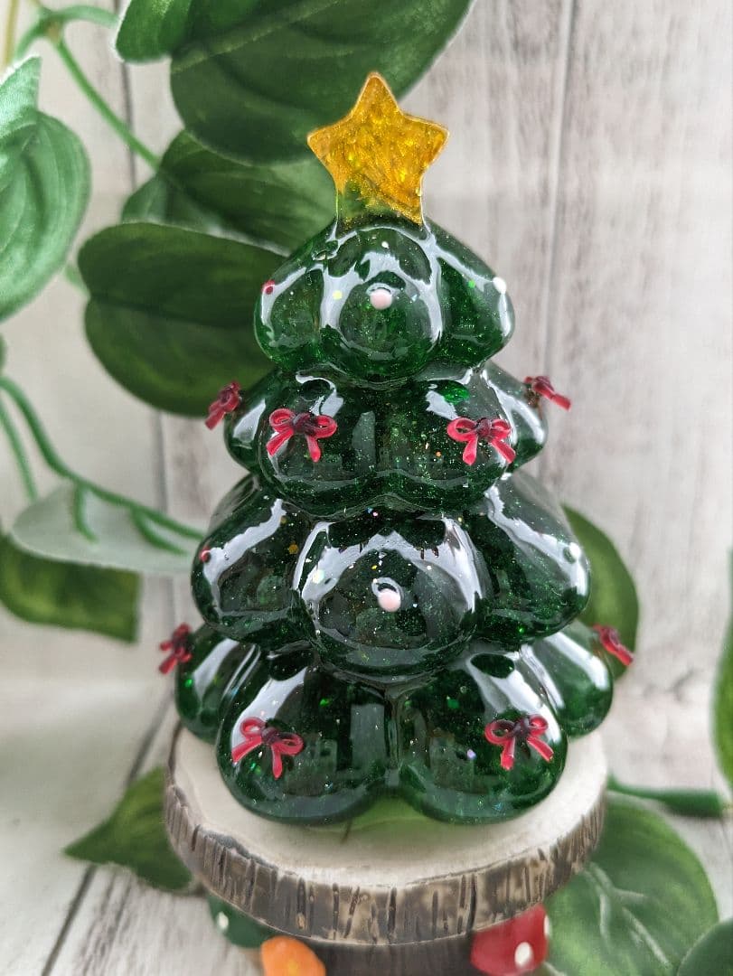 【つねりん】グリーンクォーツのリボンいっぱいツリー形オルゴ☆他５点