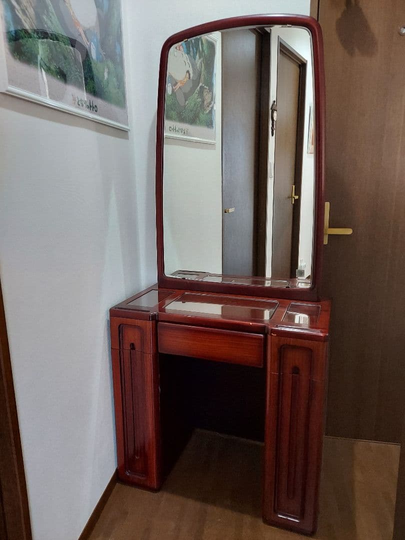 ドレッサー 鏡台 昭和レトロ 赤茶 木製 天板ガラス板はめ込み - メルカリ
