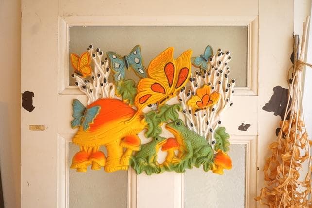 USA 60’s 70's ヴィンテージ 壁掛け マッシュルーム かえる 蝶