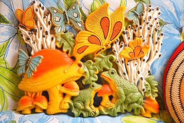 USA 60’s 70's ヴィンテージ 壁掛け マッシュルーム かえる 蝶