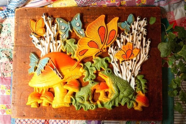 USA 60’s 70's ヴィンテージ 壁掛け マッシュルーム かえる 蝶