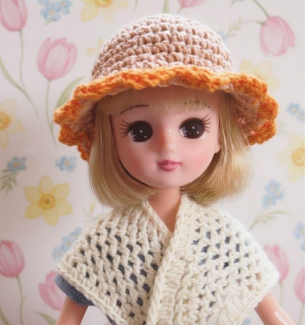 リカちゃん 手編み春夏帽子 バケットハット (スカラップ×バイカラー)①