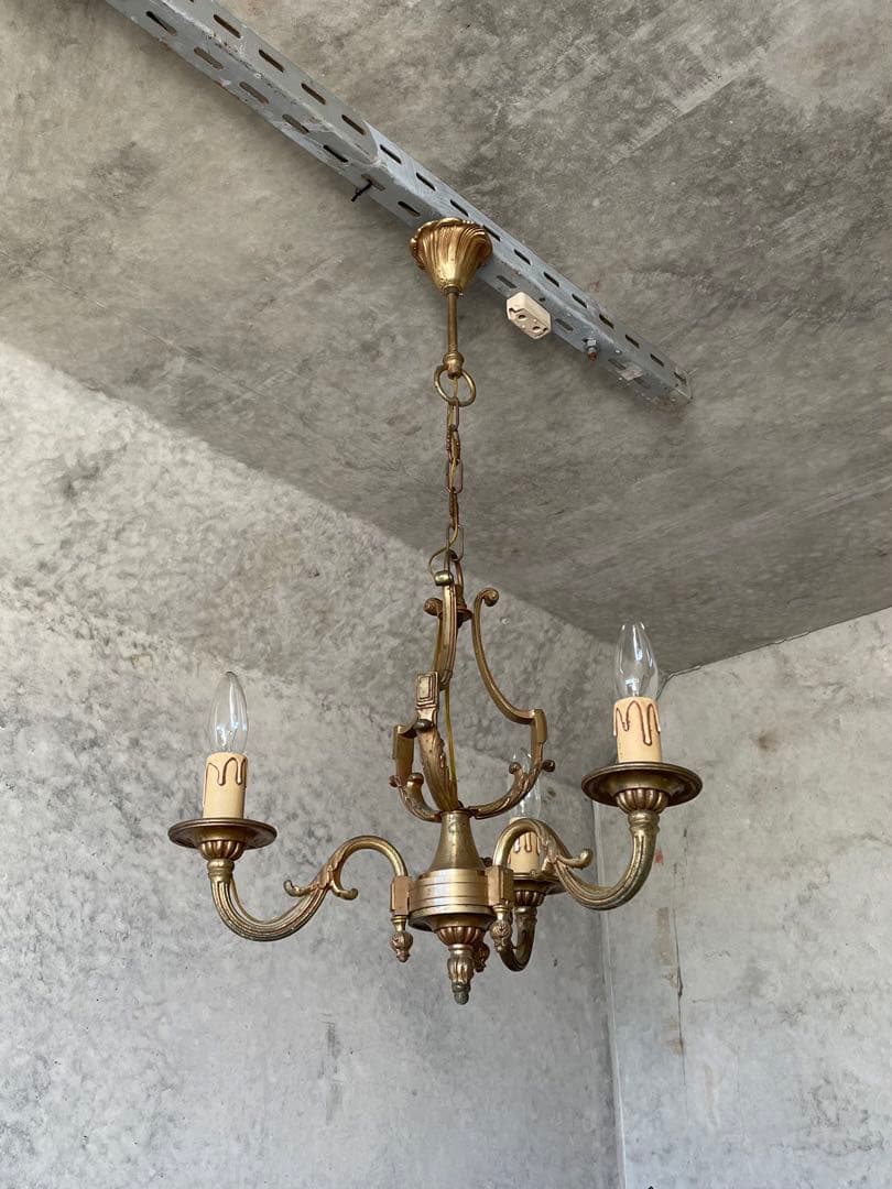 35. Cage フランス アンティーク シャンデリア 3灯 キャンドルブロンズ
