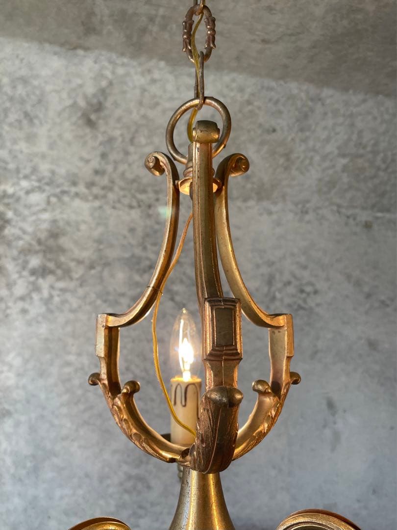 35. Cage フランス アンティーク シャンデリア 3灯 キャンドルブロンズ