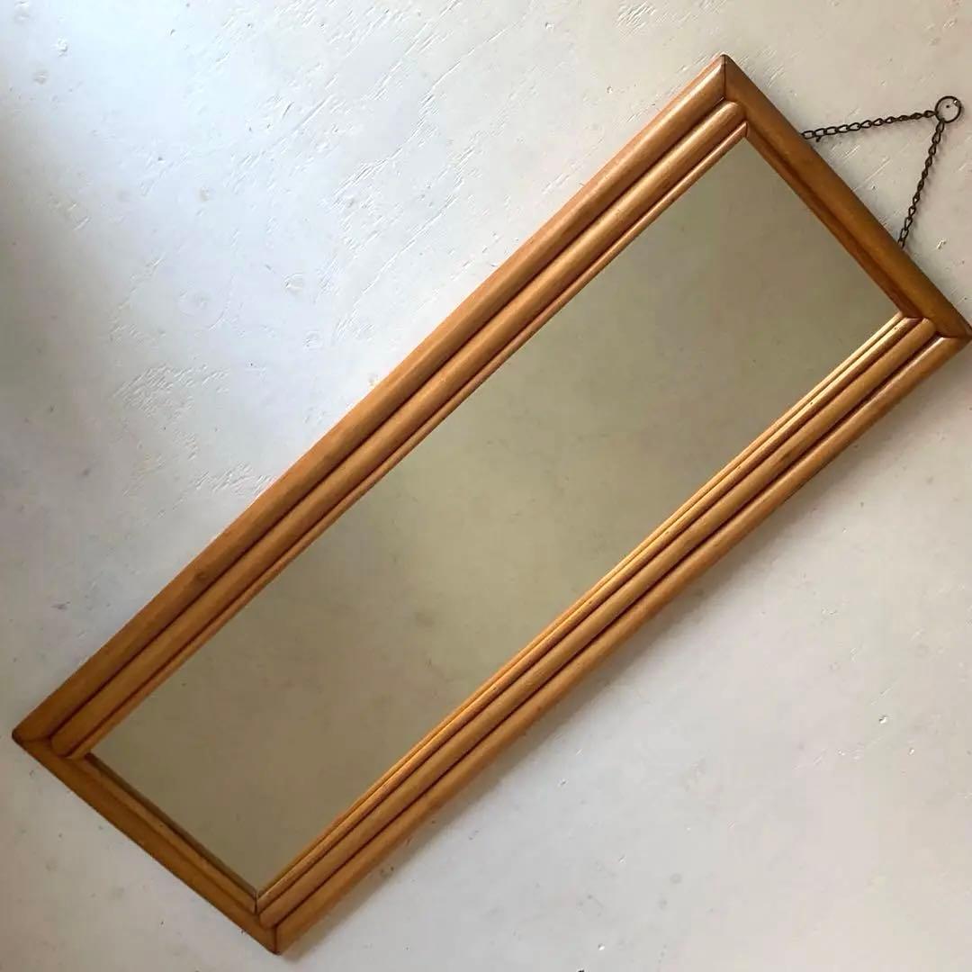 ヴィンテージ ラタン 壁掛け ウォールミラー