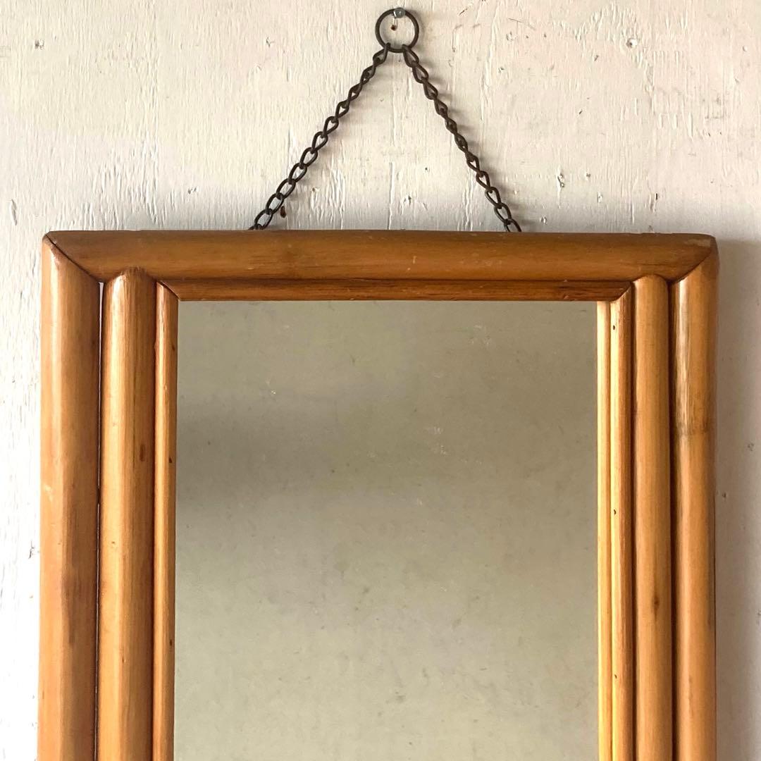 ヴィンテージ ラタン 壁掛け ウォールミラー