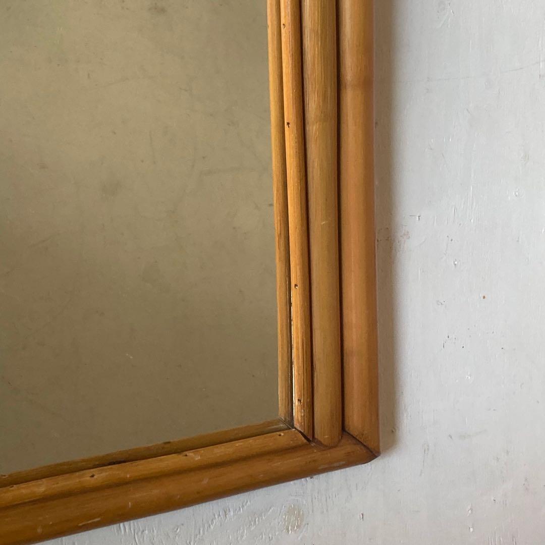 ヴィンテージ ラタン 壁掛け ウォールミラー