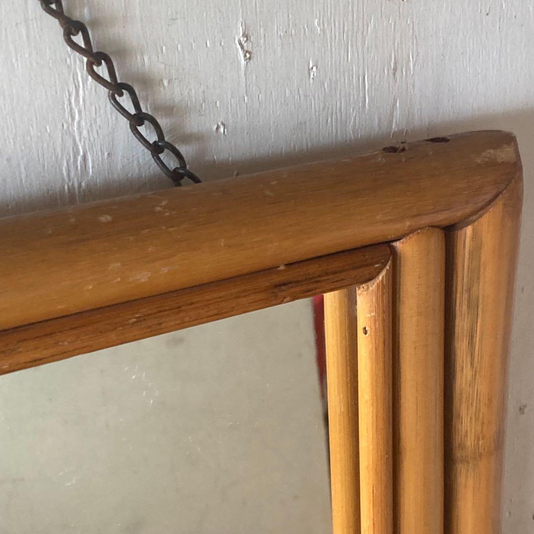 ヴィンテージ ラタン 壁掛け ウォールミラー